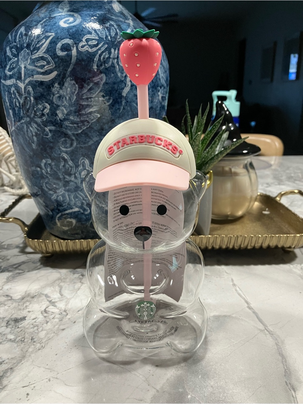 Starbucks strawberry bearista bear glass cup nwt